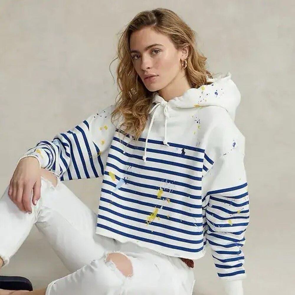 Ralph Lauren Paint Splatter Hoodie Womens Large Oversized Relaxed Denim & Supply